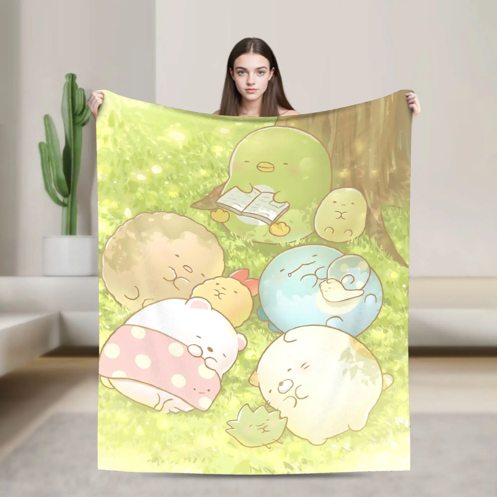 Sumikkos Gurashis Knitted Blanket Coral Fleece Plush Cute Animals Lightweight Thin Throw Blanket for Car Sofa Couch Bed Rug