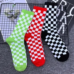 Korea Funky Harajuku Trend Women Checkerboard Socks Geometric Checkered  Men Hip Hop Cotton Unisex Streetwear Novelty Socks