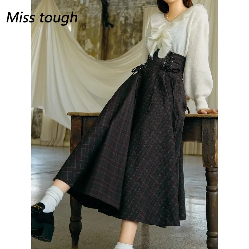 French Elegant Vintage Women's Skirt Harajuku Korean Fashion Court Designer Y2k Casual Rope-tied Long Skirt Woman Clothes 2026