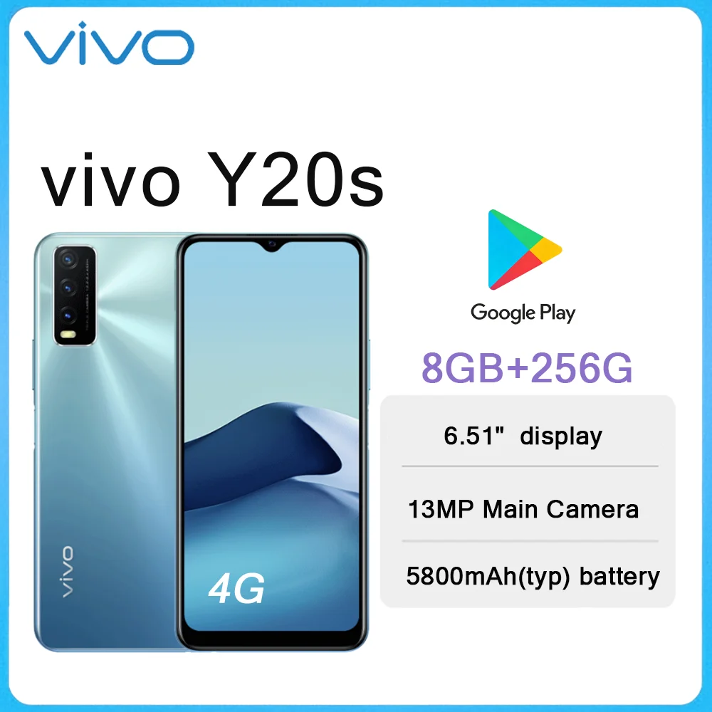 

VIVO Y20s 6.51" 720x1600px Screen 4G LTE Smartphone 8GB+256GB 13MP HD Camera 5000mAh Battery Dual SIM Unlocked