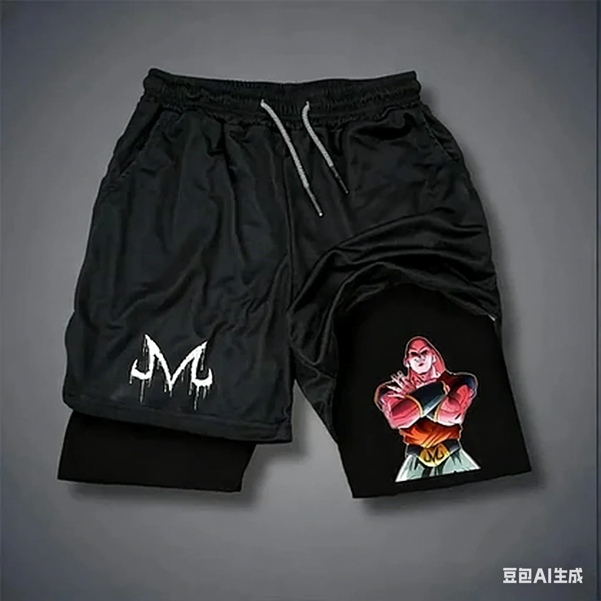 2026 Summer Dragon Ball Super Saiyan Blue Goku & "Go" Kanji 2-in-1 Gym Shorts Oversized Breathable  Fitness Retro Streetwear Uni view 2