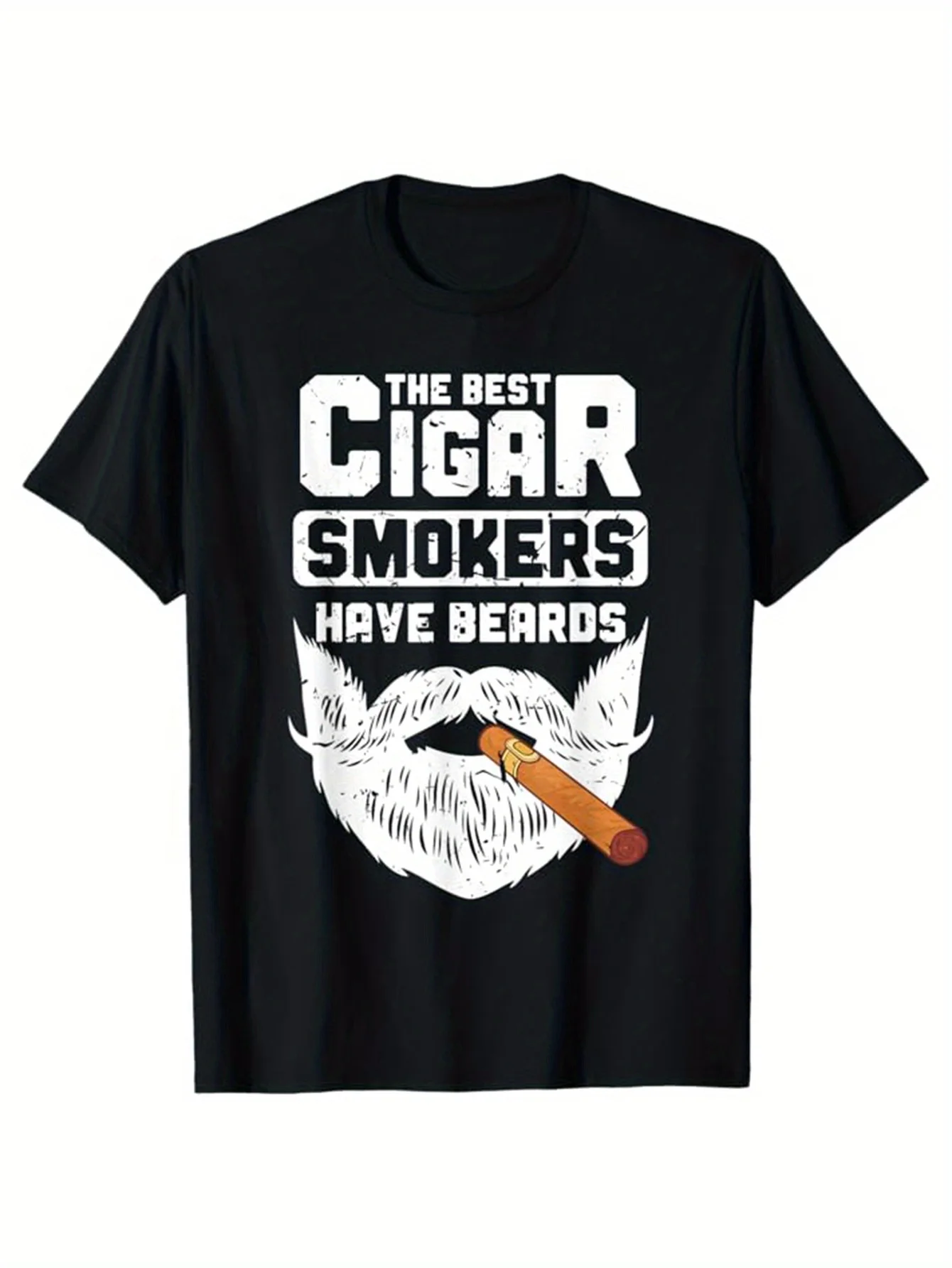 White Beard Smoking Cigar Print Men's Fashion Short Sleeve American Street Hip Hop T-Shirt Casual Versatile Men's Summer Top