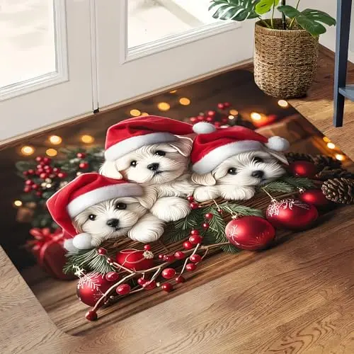 Bathroom Floor Mat Trio Mascot Silhouette Vibrant Orange Stripes Printed Scattered Red Sprinkles Warm Cream Base for House Floor
