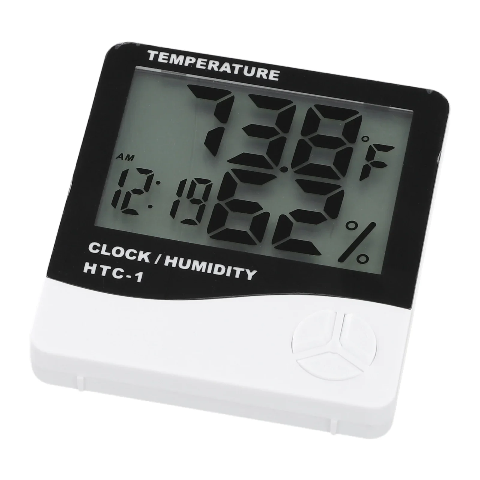 LCD Room Thermometer  HTC1 Indoor Hygrometer Humidity Meter Alarm Clock  Clear Display  Convenient 12/24 Hour Setting