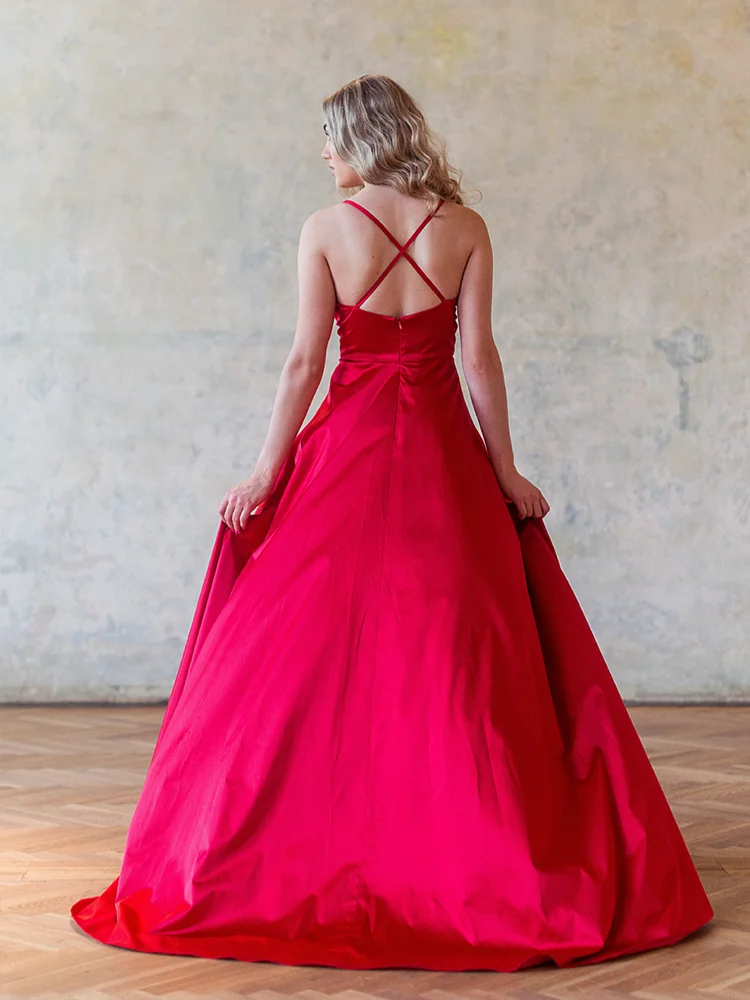 Jirocum Sexy Sweetheart Ball Dress a-line Open Back Satin Evening Party abiti da sera per feste formali abiti semplici con spacco laterale rosso