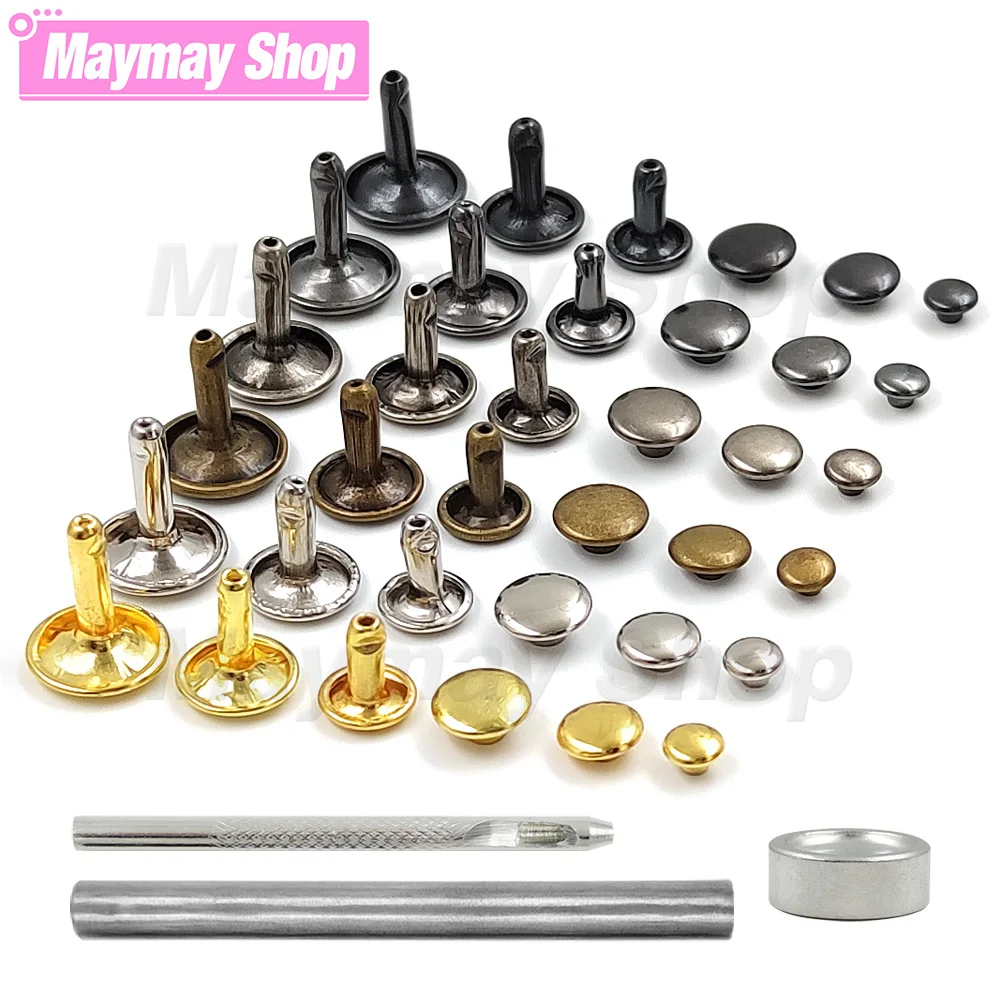 100Sets 5-15mm Double Cap Rivets Metal Stud Round Nail Rivet For Shoes Bag Belt Cloth Garment Leathercraft Accessories With Tool