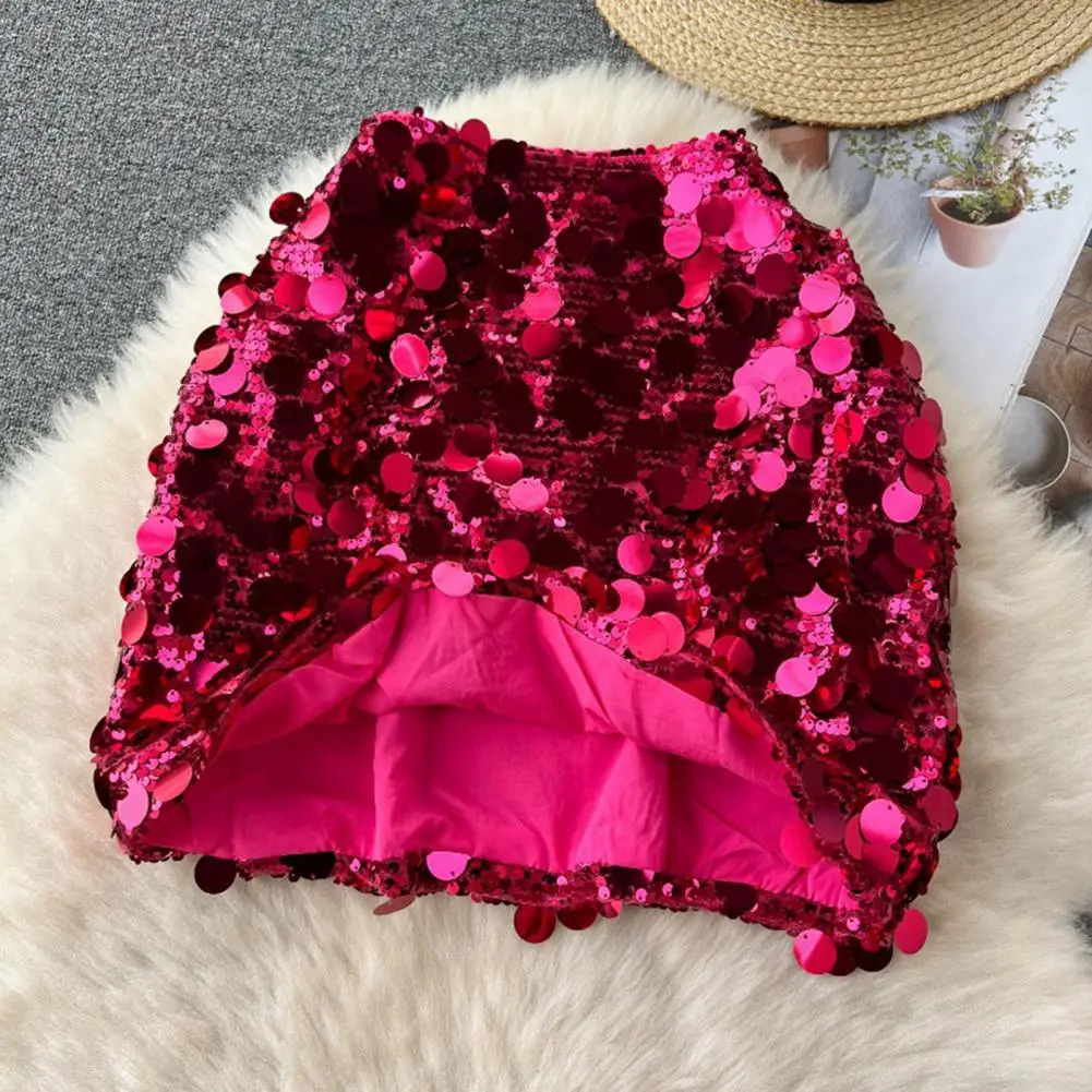 

Sparkly High-waisted Skirt Sequin High Waist A-line Club Skirt for Women Shiny Solid Color Sheath Slim Fit Stretchy for Party