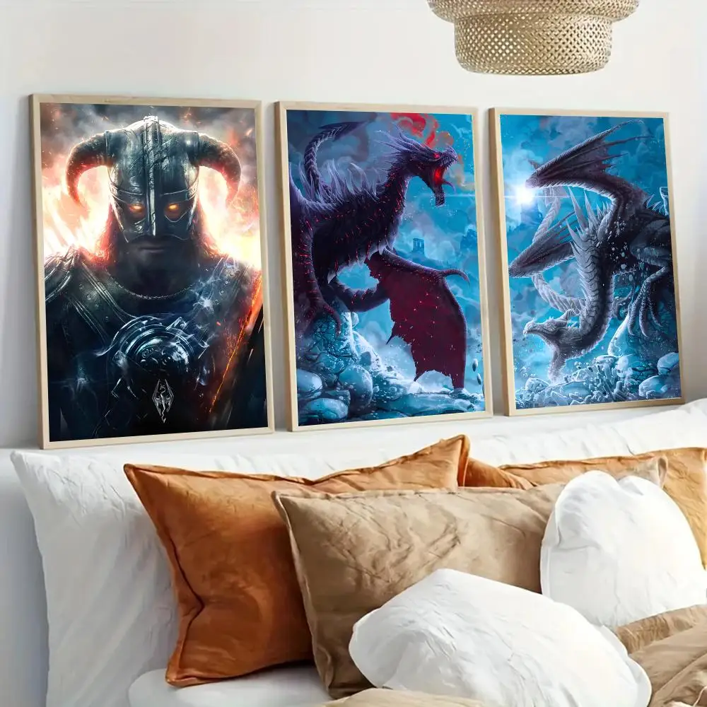 S-Skyrim Classic Game Poster Modern Home Living Bedroom Bar Hallway Waterproof Wall Art Aesthetic Decor