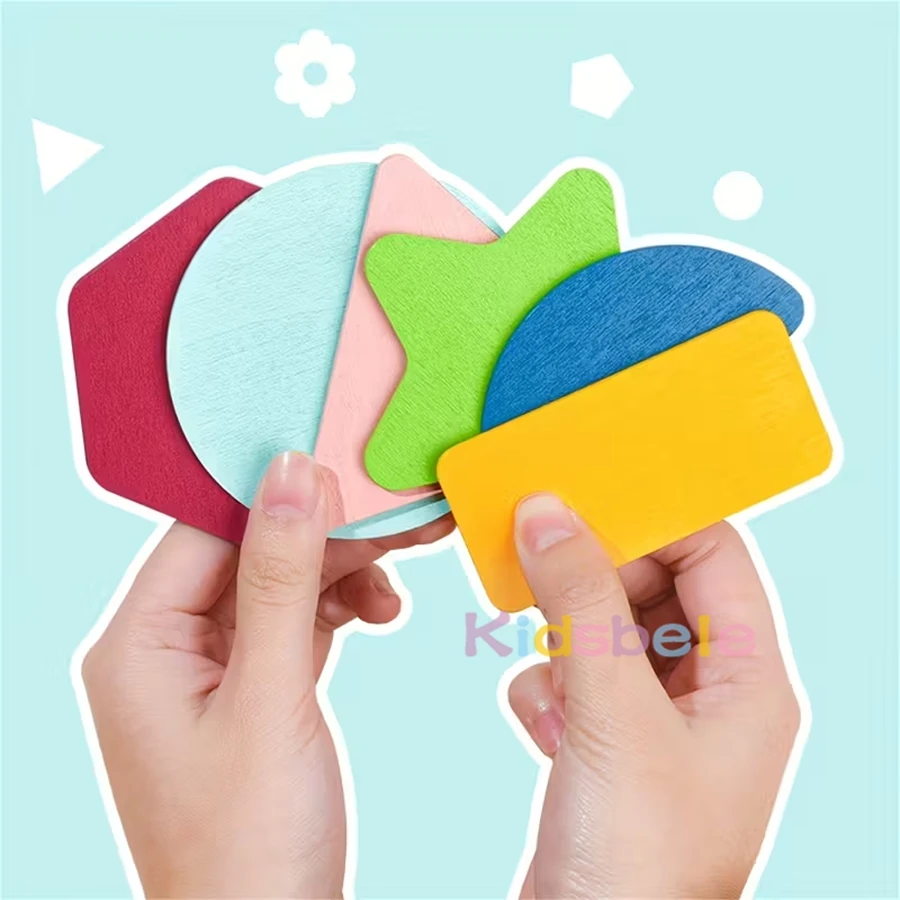 لعبة تعلم تكديس الأشكال - أشكال هندسية ملونة من مونتيسوري مع بطاقات مهمة، لعبة ألغاز مطابقة معرفية للأطفال الصغار