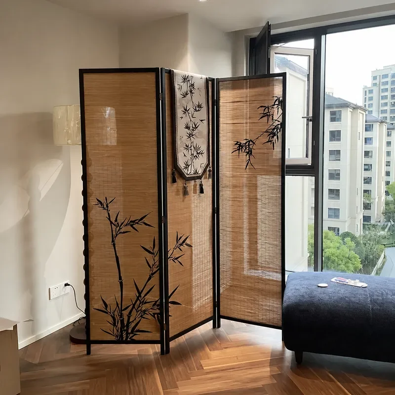 New Chinese Style Partition Screen Bamboo Shadow Theme Decorative Wall Background for Teahouse Tea Room Balcony Renovation