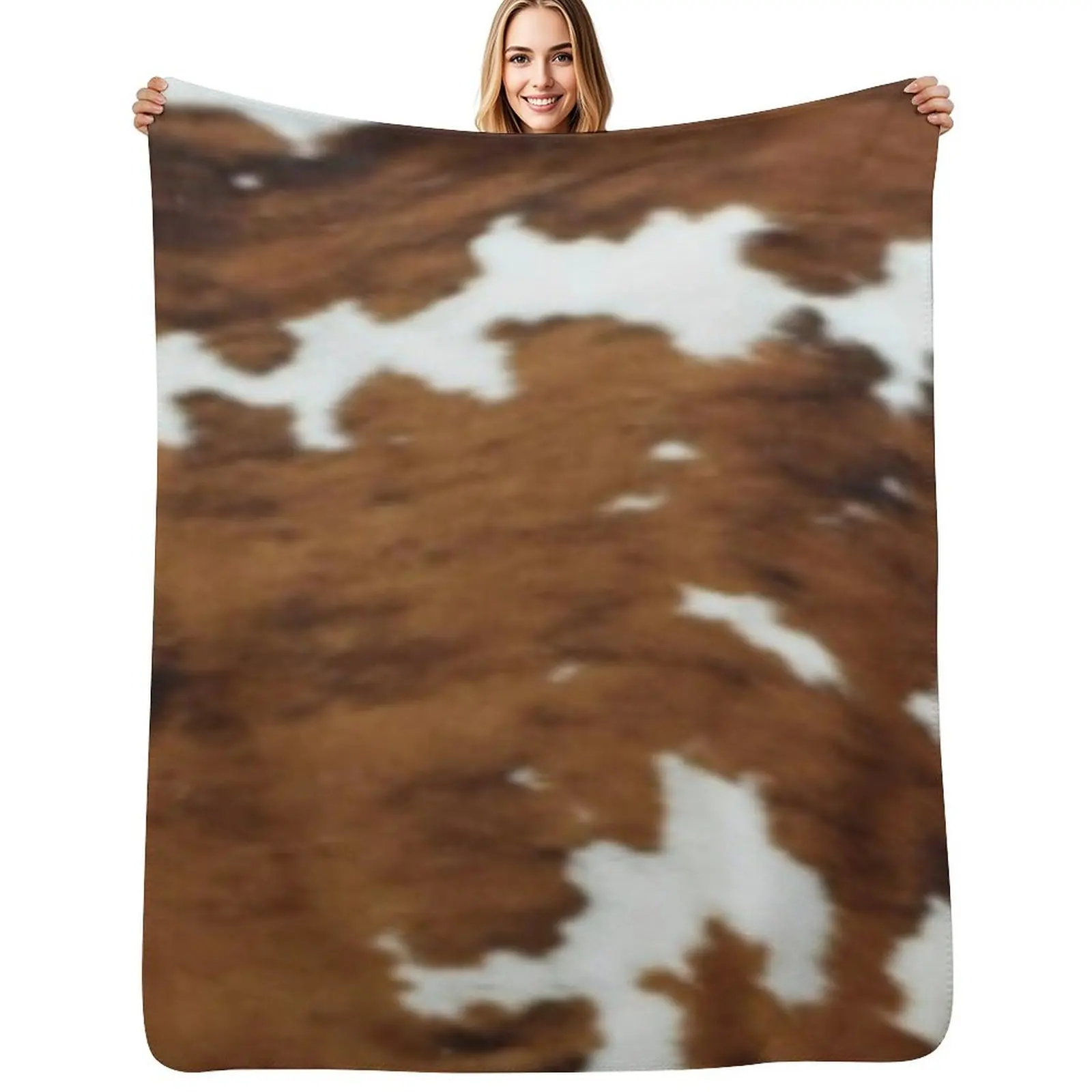 Brindle Cow Hide Throw Blanket Soft Sherpa Fleece Warm Blanket for Winter