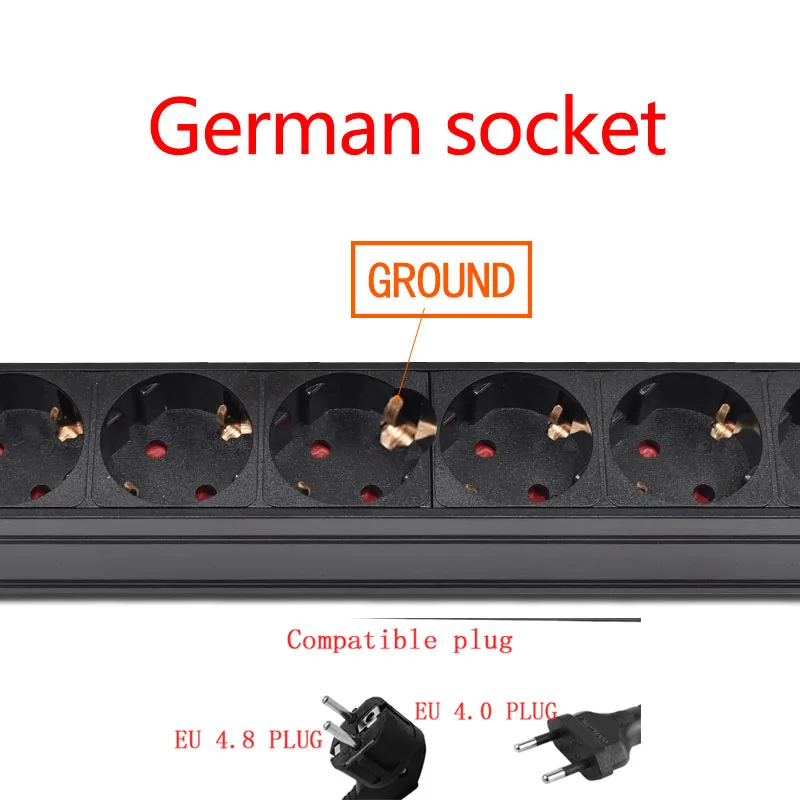 PDU Power Strip Distribution Unit Cabinet 2/4/6/8/10 Way AC German Socket Break Switch Aluminum alloy shell C14 port