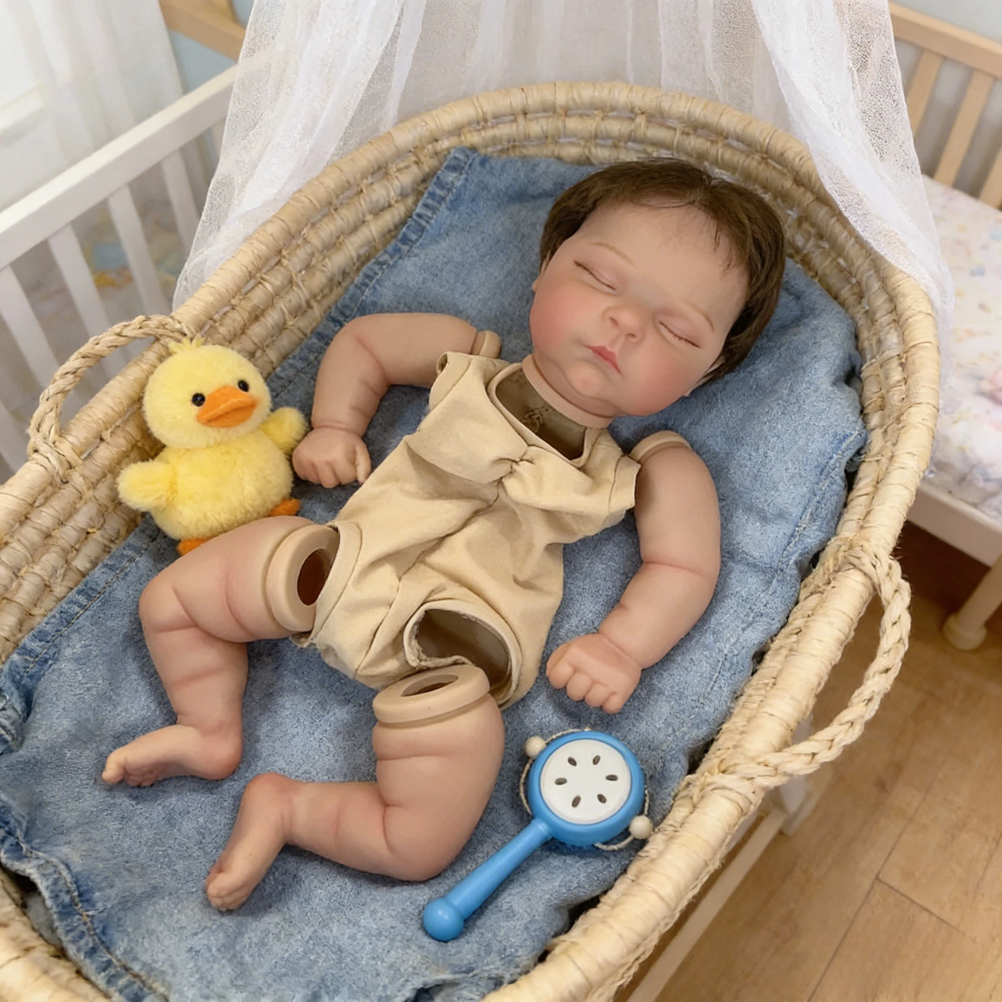 

21 Inch Reborn Doll Kit Peaches Soft Touch Fresh Color Unpainted DIY Doll Parts with Rooted Hair for Collectors