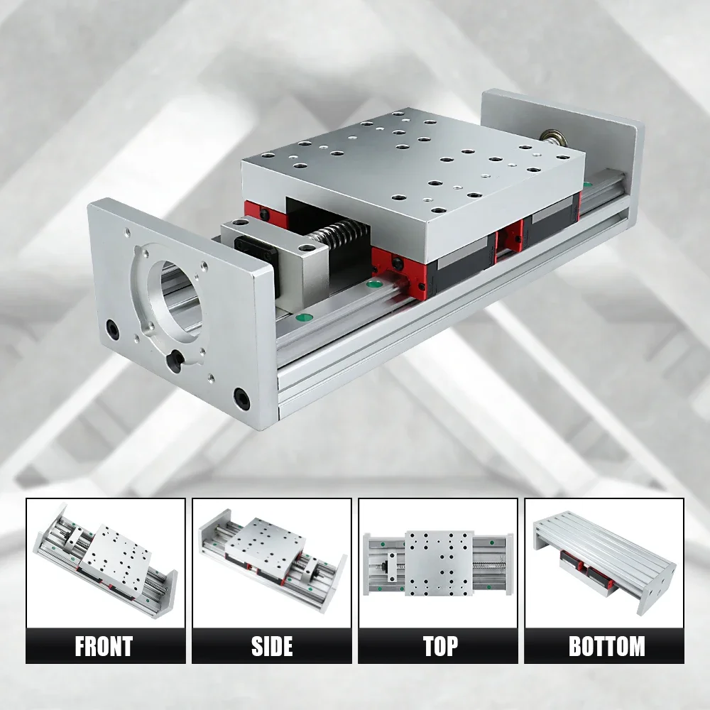 HLTNC Z axis motion table CNC sliding stage travel 100mm linear guides HGR20 ball screw SFU1605 SFU1610 support step servo motor