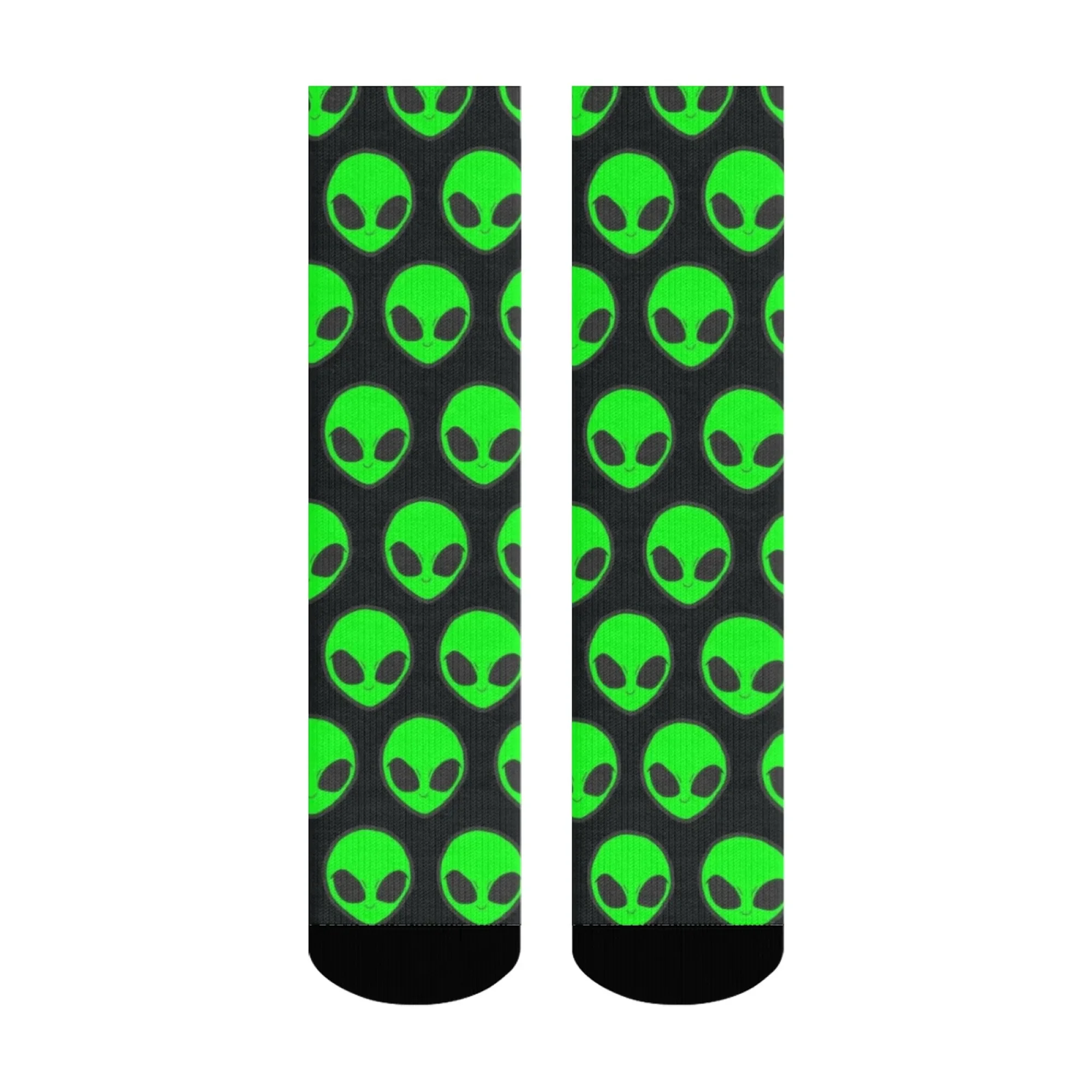 Green alien face pattern print men's socks retro style crazy party street hip-hop trend socks comfortable non-slip breathable