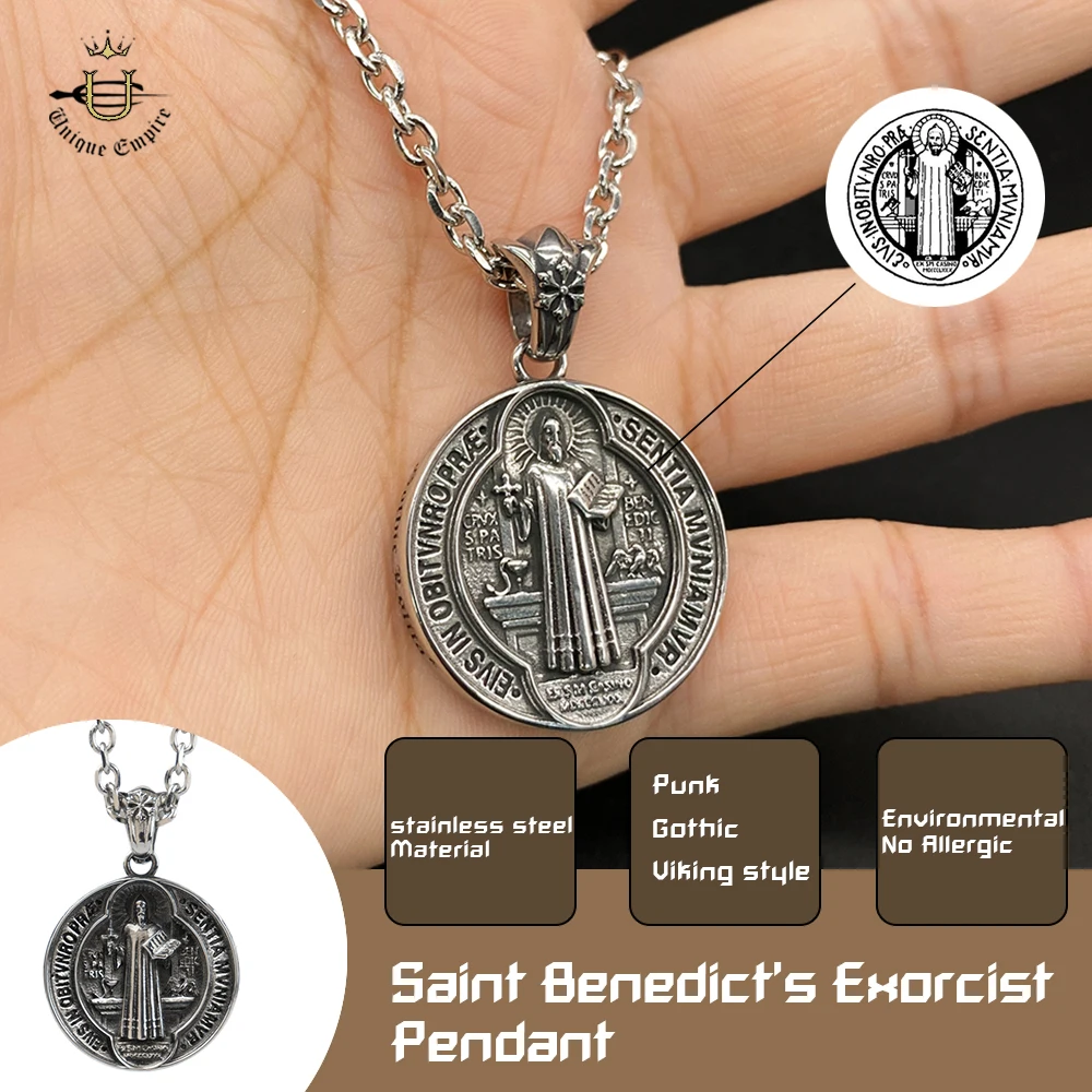 

Saint Benedict Necklace Stainless Steel Crucifix Cross Pendant for Men And Women Religious Catholic Prayer Jewelry Gift