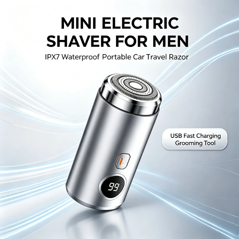 USB Fast Charging IPX7 Waterproof Men Travel Razor Ultra‑Quiet Mini Portable Electric Shaver for Car Grooming