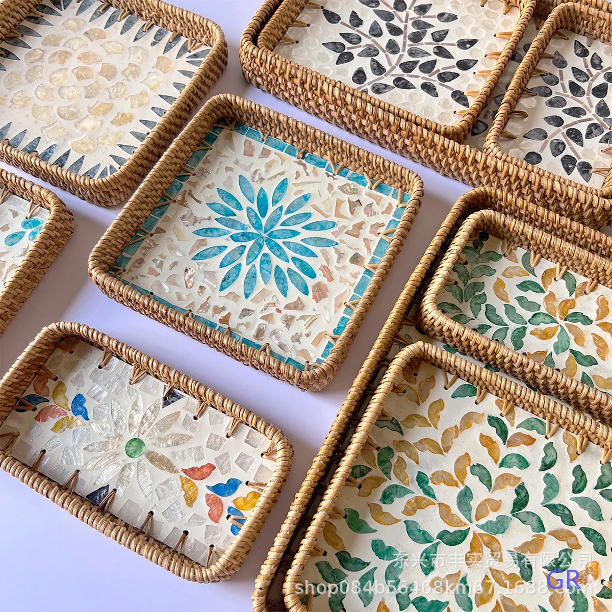 Vietnam Handmade Rattan Shell Tray Fruit Snack Serving Tea Decor Storage