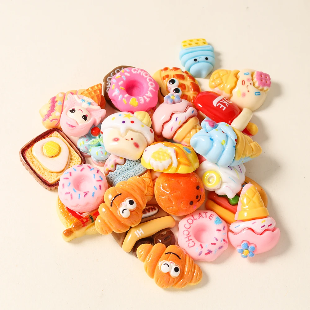 10/20pcs Mix Cute Simulatuion Food Ice Cream Cake Donuts Resin Cabochon Scrapbook Charms Phone Case Nail Arts DIY Jewelry Making