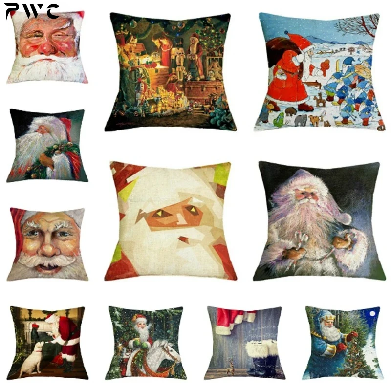 

Christmas Home Decor Cushion Pillow Cover Jolly Old Saint Nick Series Throw Pillowcase Decorative for Sofa Couch