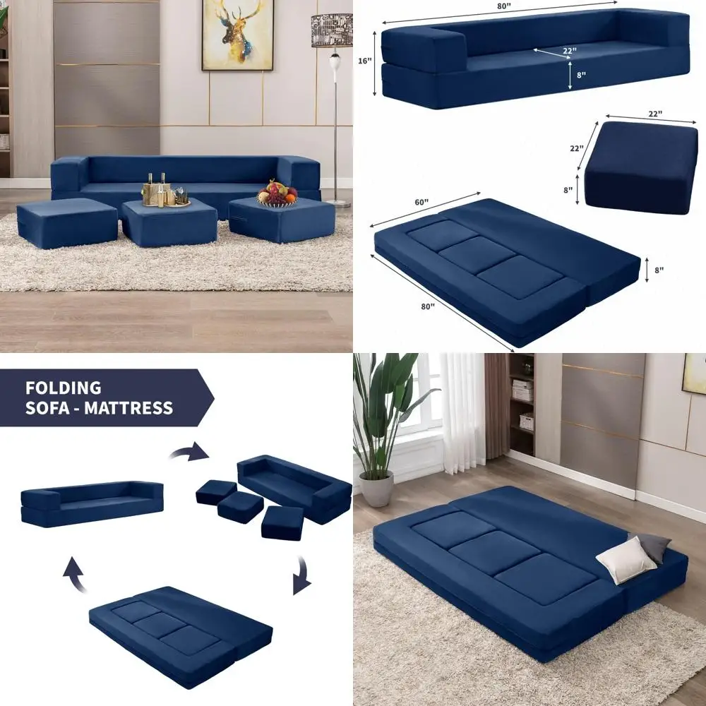 أريكة سرير مخملية متعددة الوظائف مع مسندين، أريكة نوم واسعة 80 لغرفة النوم أو مساحة غرفة المعيشة #1