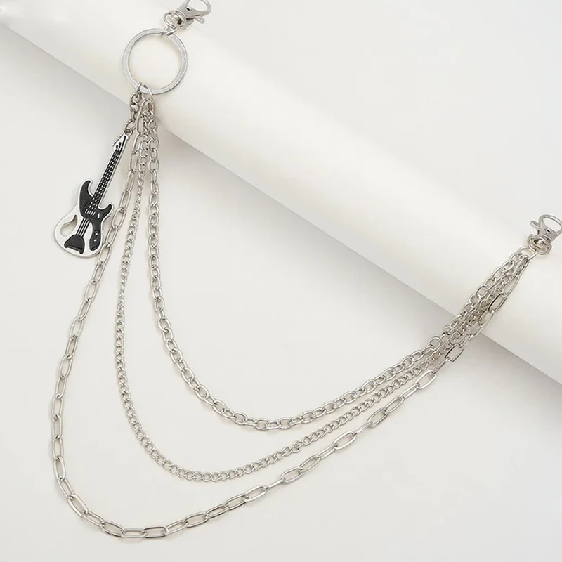 الهيب هوب الخصر المفاتيح متعدد الطبقات المعادن الغيتار قلادة بانت سلسلة الجينز سلسلة المرأة العصرية مجوهرات اكسسوارات هدايا