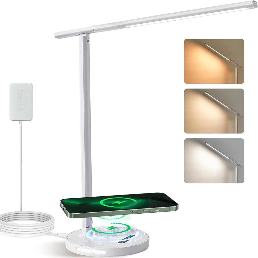 Foldable Eye-Caring Study Reading Table Lamp Night Light with Wireless Charger for Home Office Bedroom