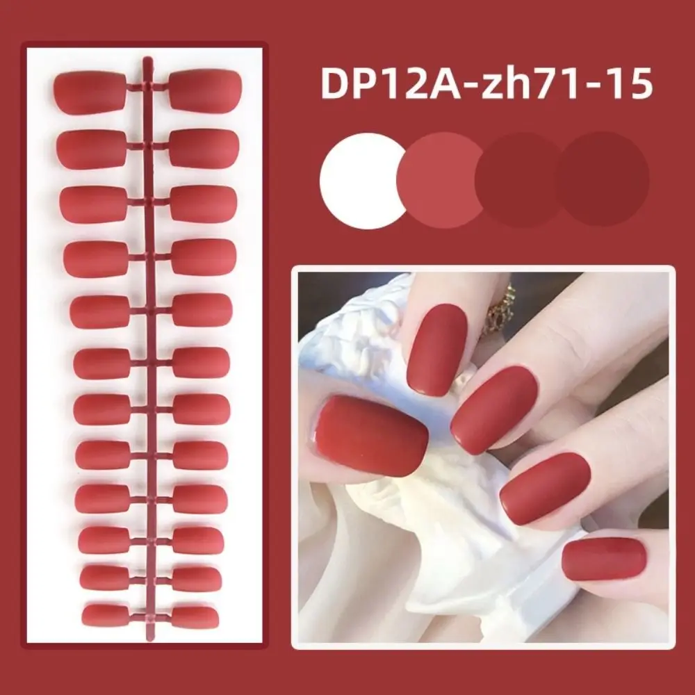 Uñas postizas de Color sólido para mujer, uñas postizas de Color mate medio largo, cubierta completa usable desmontable, manicura, uñas a presión, 24 piezas