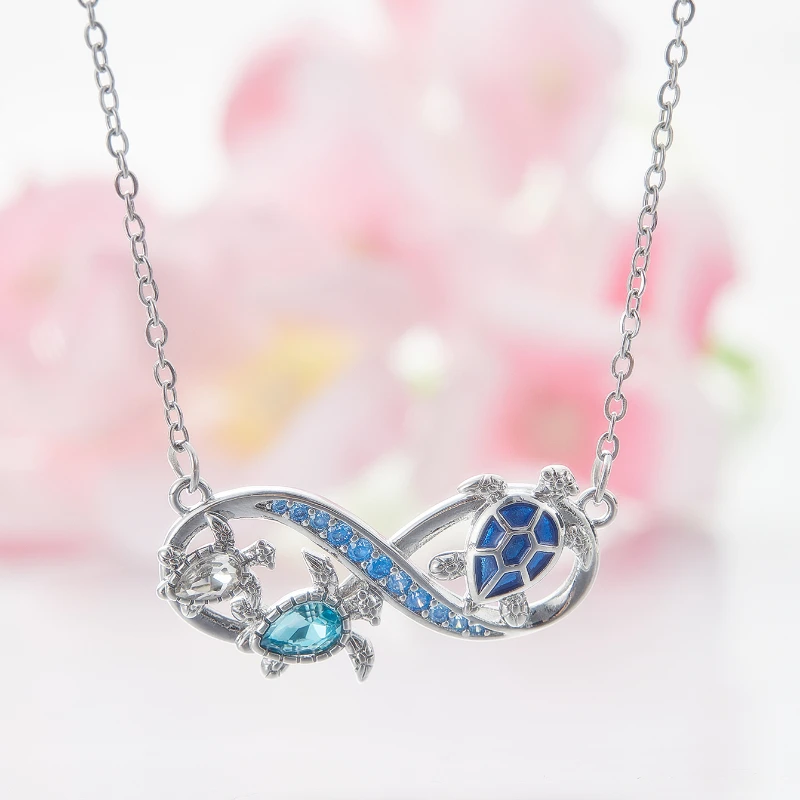 Fashion Turtle 8-character Zirconia Necklace Infinity Symbol Women's Clavicle Chain Silver Color Jewelry Suitable for Daily