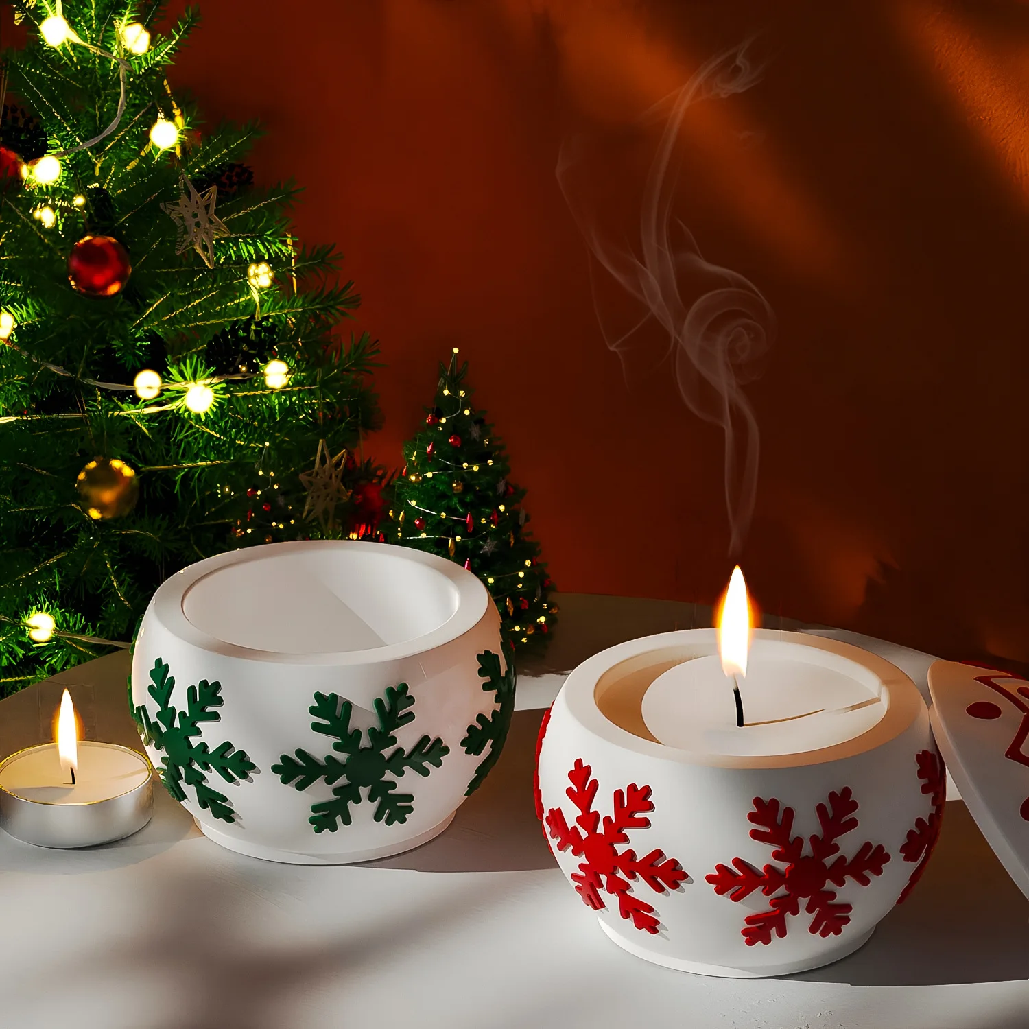 DIY Christmas Candle Cup Epoxy Silicone Mold Christmas Snowflake Storage Can Gypsum Silicone Mold For Resin Making