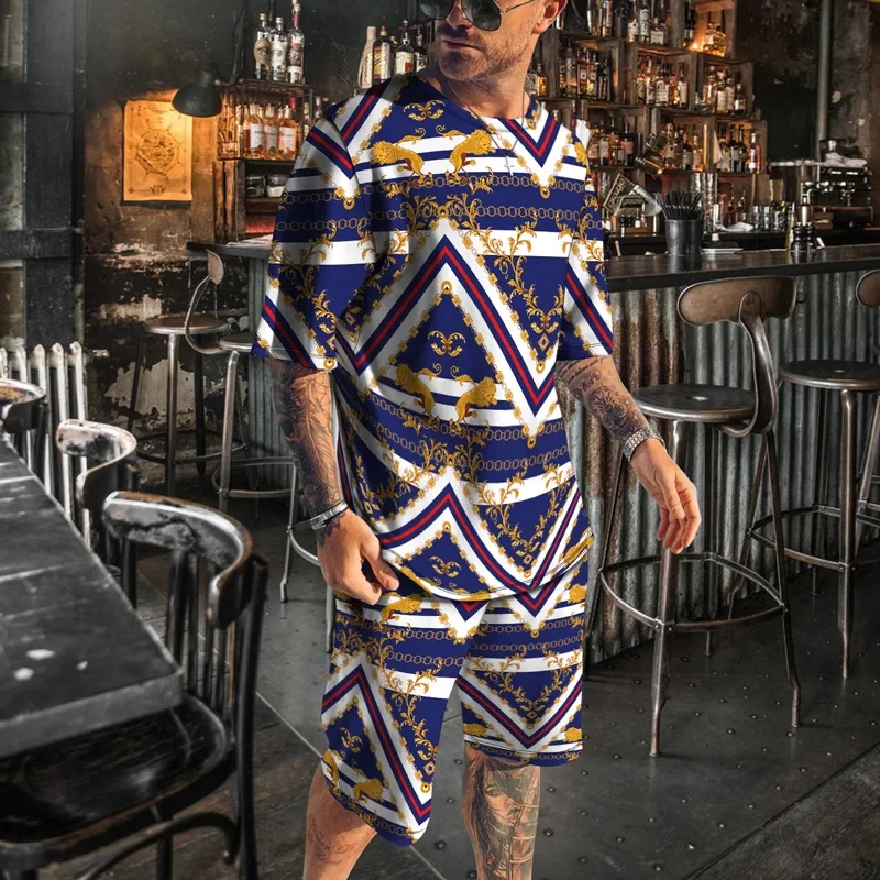 

Костюм мужской летний из футболки и шортов с 3D-принтом