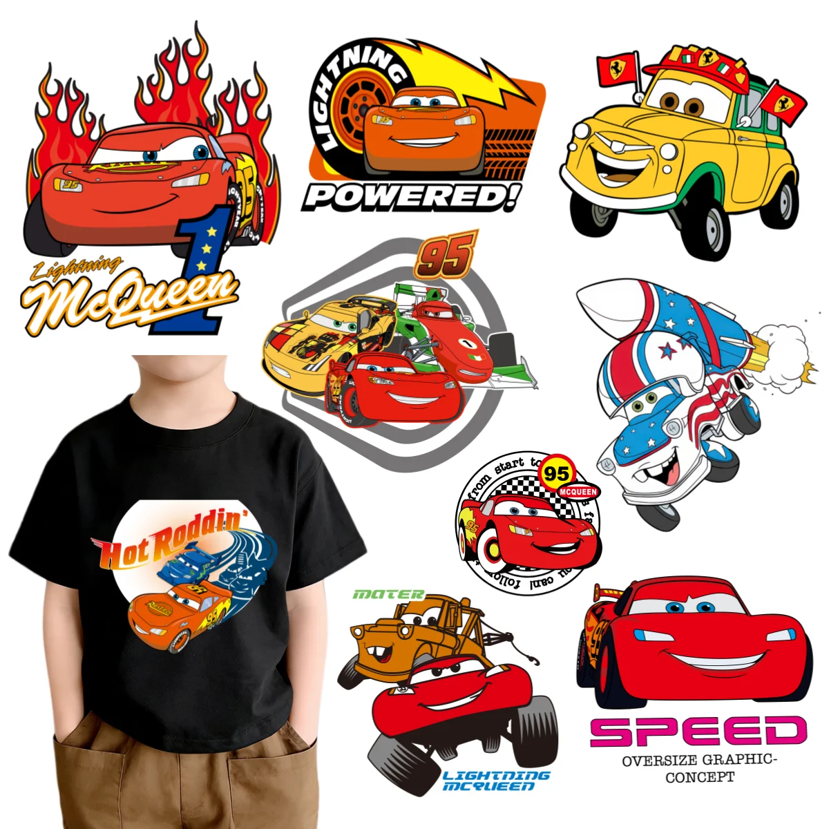 

Lightning McQueen Heat Transfer Sticker Anime Cartoon Figure Iron-on Patches DIY Clothes T-shirt Backpack Decor Applique Gifts