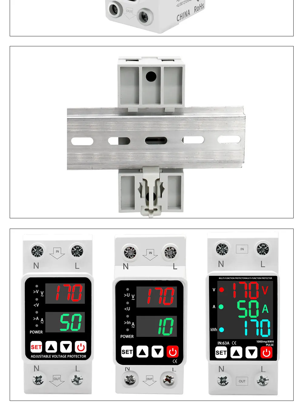 LCTC Einstellbarer Überspannungs- und Unterspannungsschutz 40A 63A 220VAC Digitale Anzeige kWh Spannungsschutzrelais – Detail 8