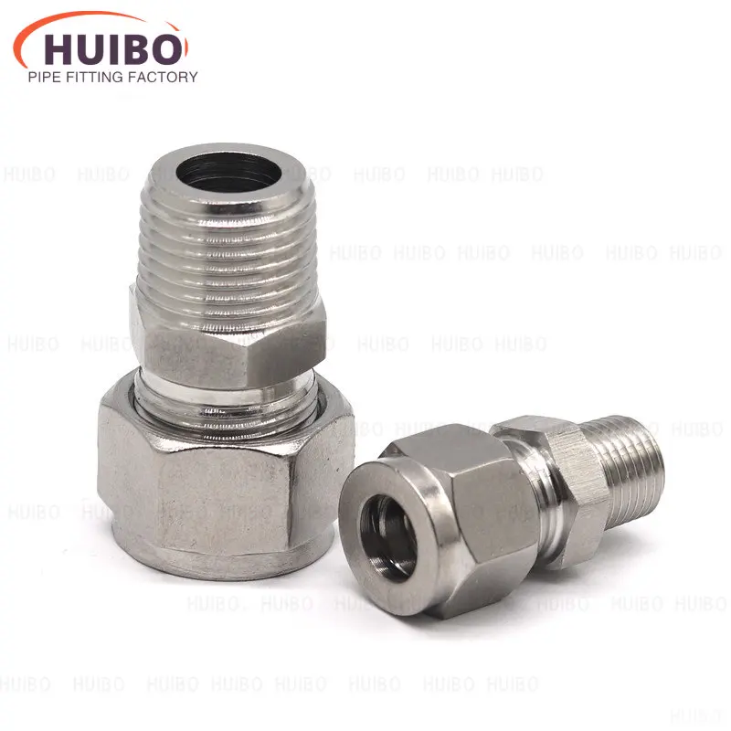 Aço inoxidável Duplo Virola Anel Conector de Compressão, macho NPT Encaixe de tubulação, 6mm ~ 25mm Tubo, 1/8 pol, 1/4 pol, 3/8 pol, 1/2 pol, SS