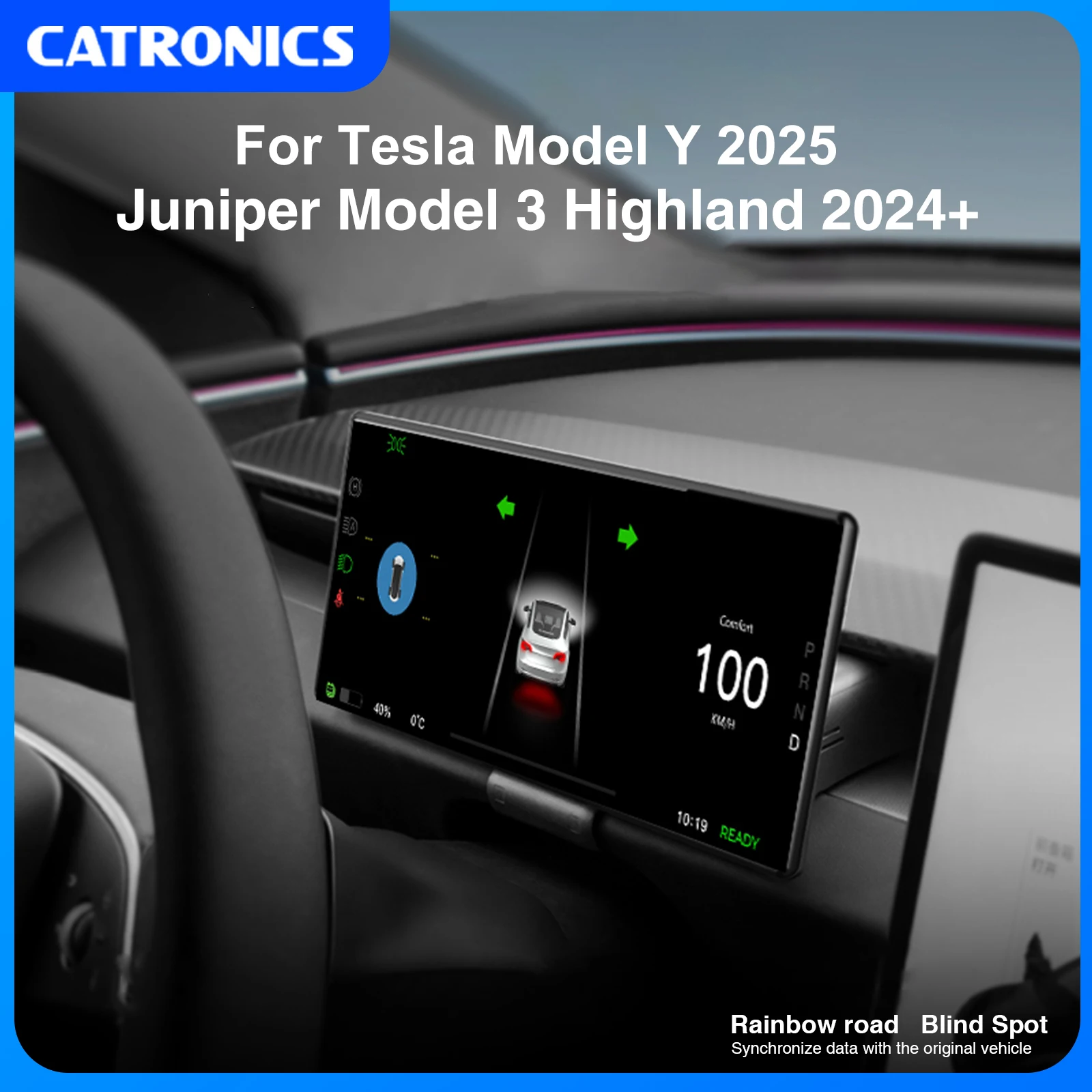 

CATRONICS HUD Juniper for Tesla Model Y 2025 9 inch Rainbow Blind Spot Carplay Android Auto Model 3 Highland Head Up Display