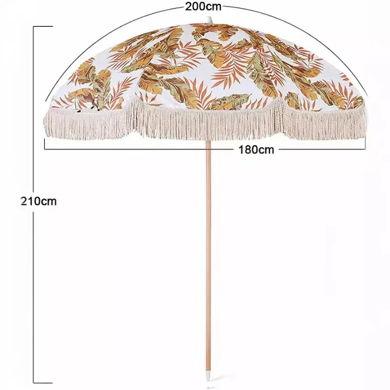 Outdoor fringed umbrella Bohemian beach umbrella Vintage vintage fringed lace wooden print garden parasol