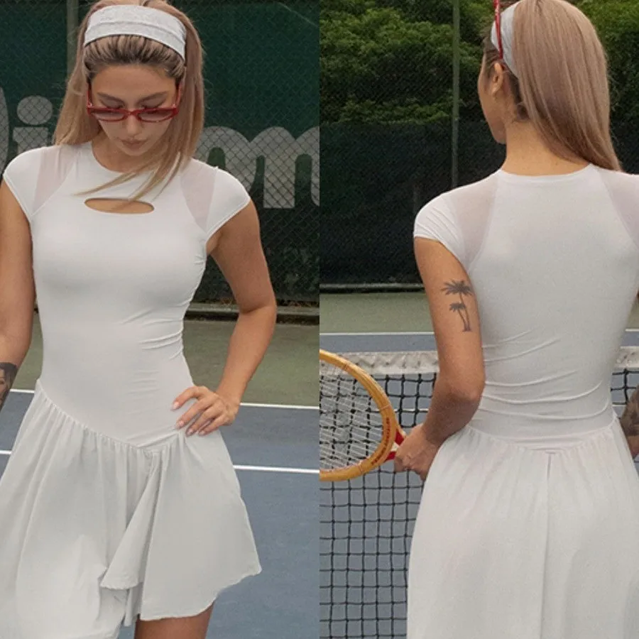 

New Round Neck Sleeveless Pleated Dress Breathable Summer Nude Women's Yoga Fitness Tennis Skirt