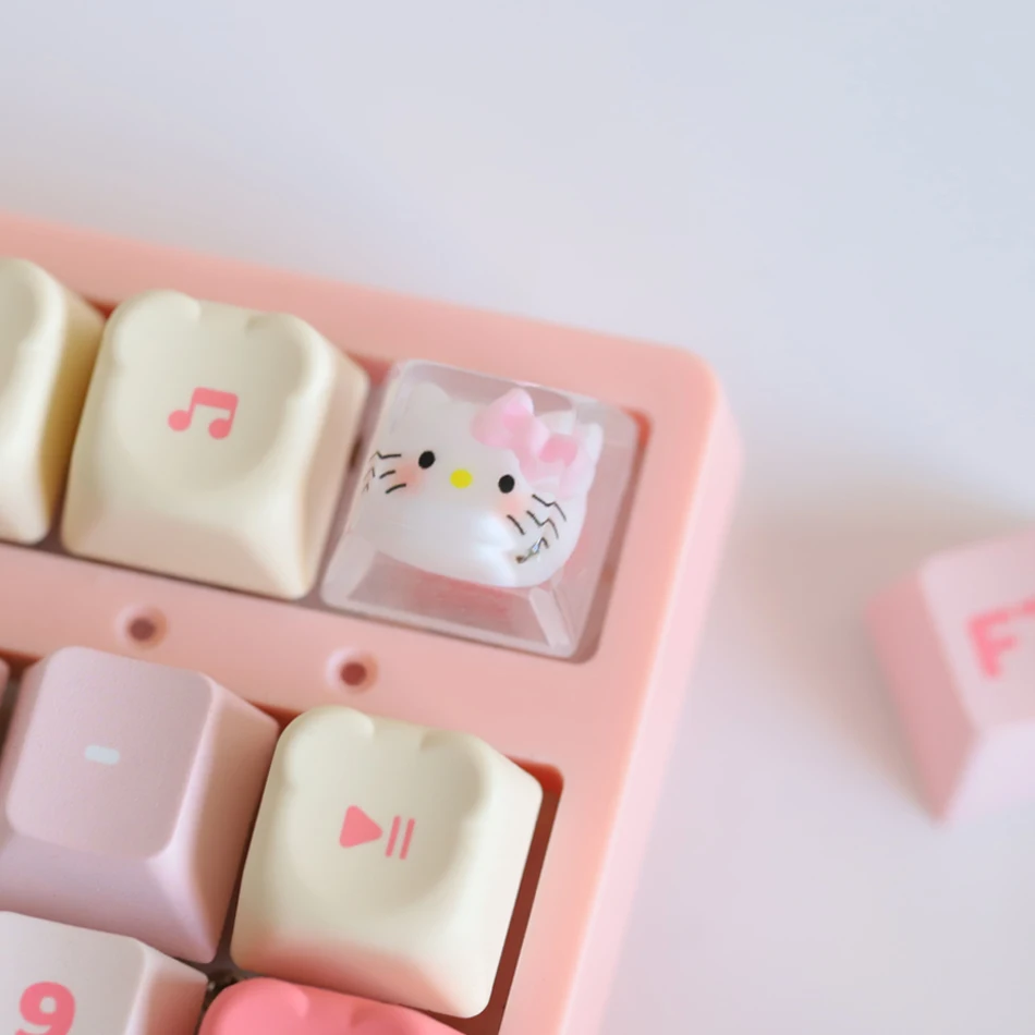 คีย์แคปเรซิ่นลายการ์ตูนอะนิเมะเฮลโลคิตตี้แบบมีไฟพื้นหลัง สำหรับคีย์บอร์ดแบบกลไก ทำมือ ดีไซน์เฉพาะตัว น่ารัก พร้อมปุ่มลูกศร
