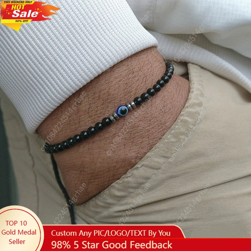 

Trendy 4mm Obsidian Hematite Natural Tiger Eye Stone Beads Bracelet Evil Eye Bracelet for Men Jewelry Health Balance Yoga Bangle