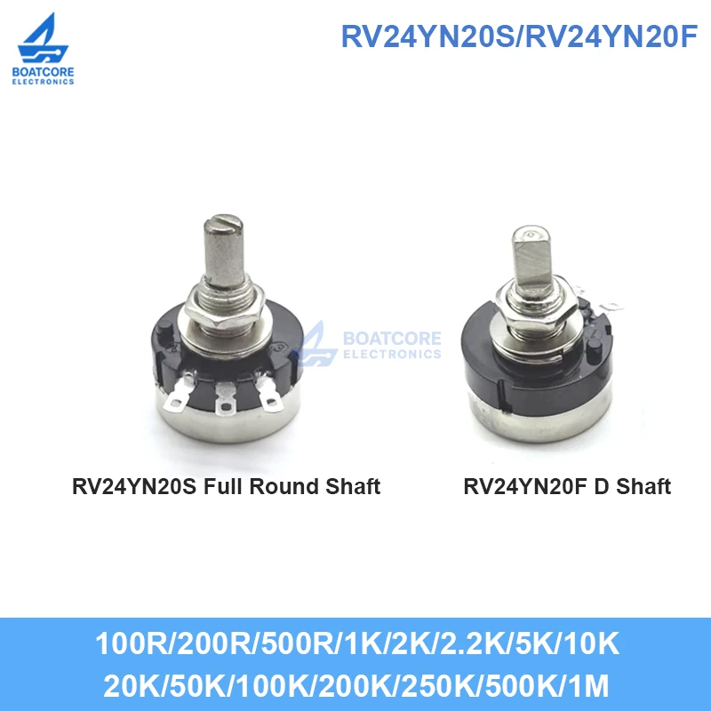 1PCS RV24YN20S RV24YN20F Carbon Film Potentiometer Single Turn Full Shaft Half Shaft D Type B201 B501 B102 B202 B502 B103 10K
