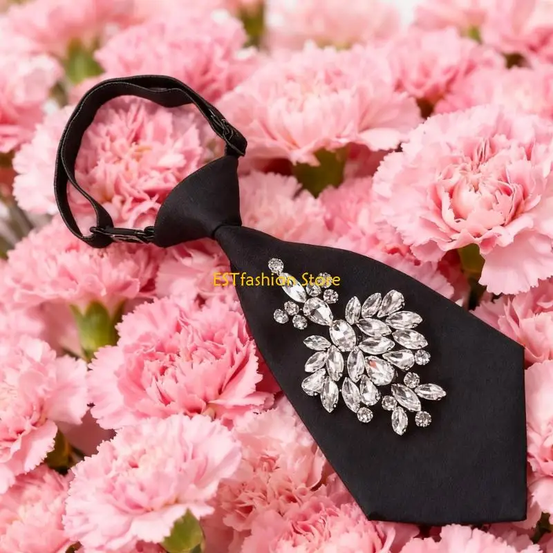 Y5GC Shimmering Crystal Embellished Unisex Tie Soft Durable Polyester Fabric for Modern Occasions