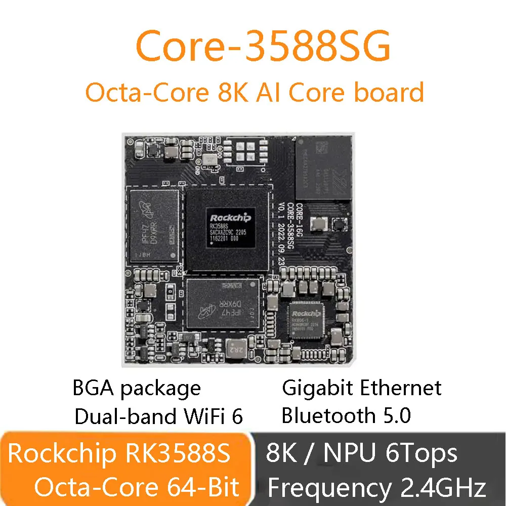 Core-3588SG 8K AI Core Board Rockchip RK3588S Octa-Core 64-Bit Processor 6Tops Gigabit Ethernet WiFi6 BGA Package Android Linux