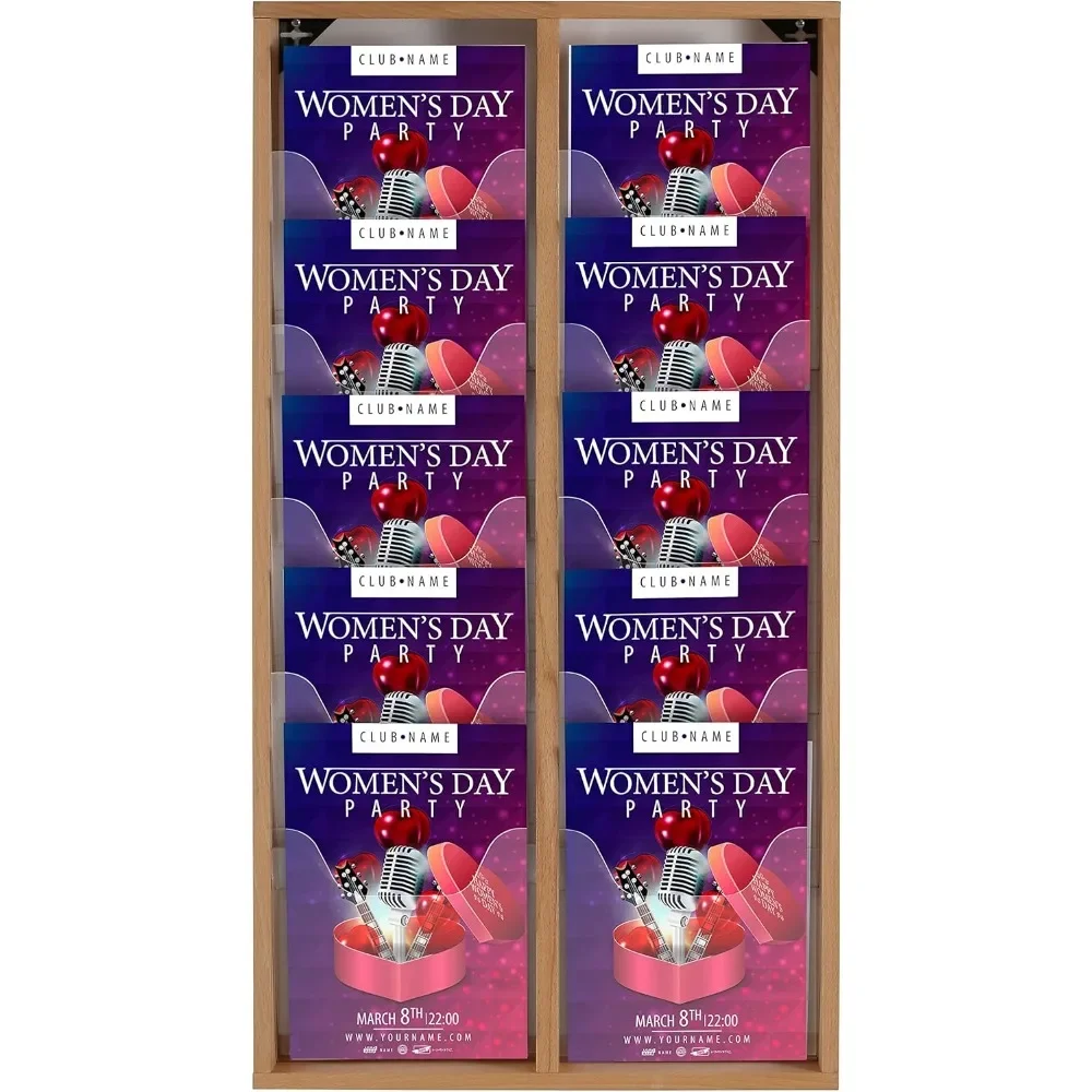 

Wall Mount Natural Wood Magazine Brochure Rack Wooden Leaflet Literature Catalog Holder Easy Assembly Durable Clear PET