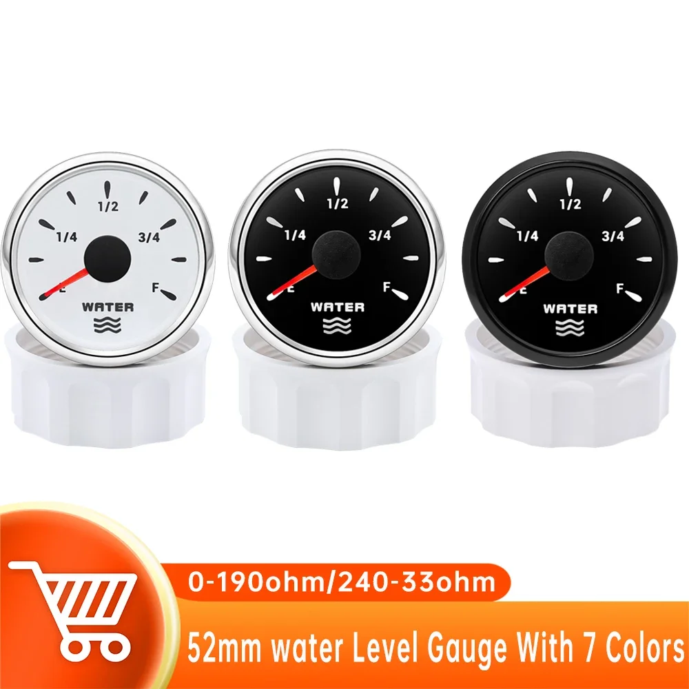 0-190Ohm/240-33Ohm Water Level Gauge Pointer Car Gauge Waterproof Water Gauge with 7 Colors Backlight for Car Marine Boat