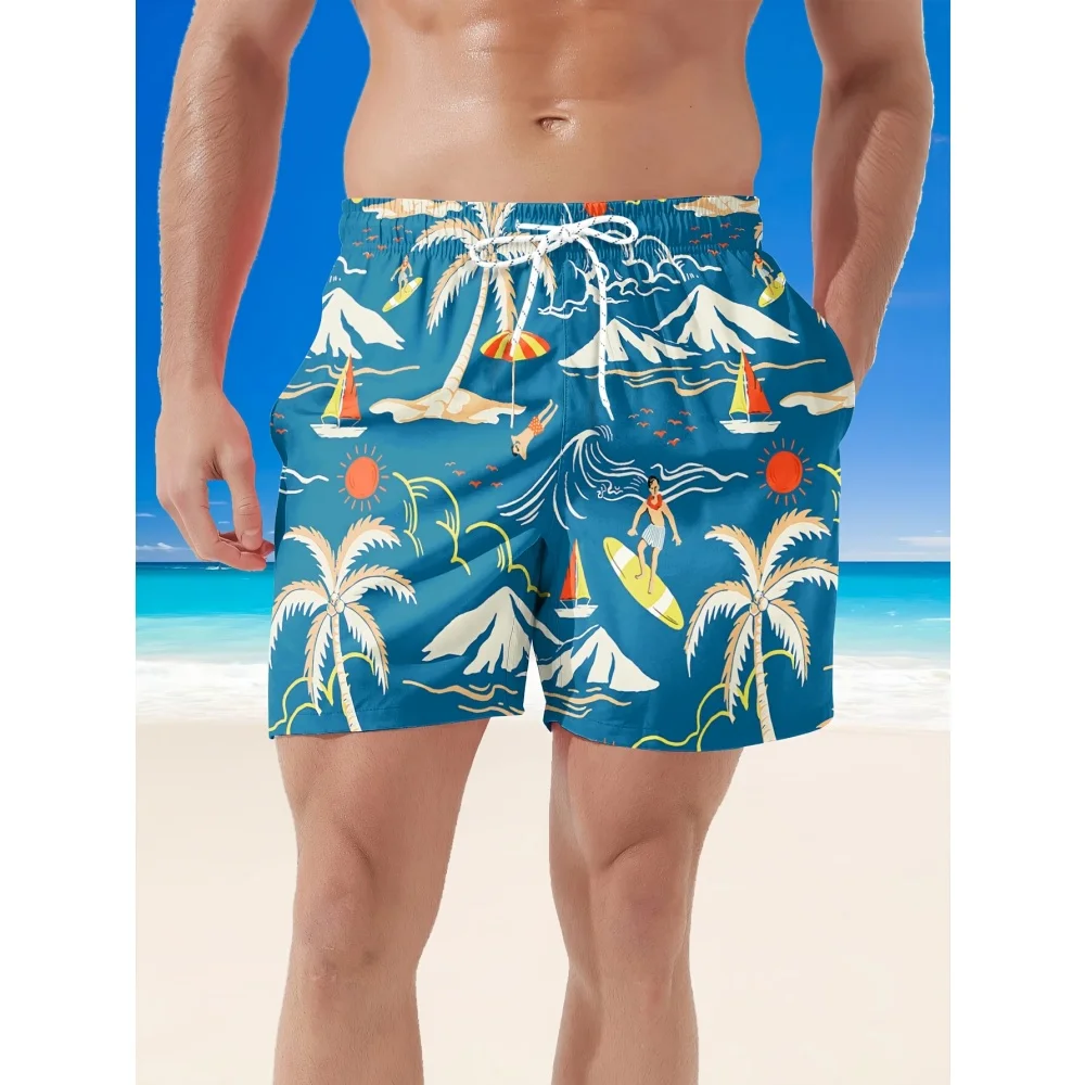 Men's Gradient Palm Tree Print Beach Shorts Board Shorts Summer Casual Hawaiian Swim Trunks Men's Board Shorts Swim Trunks