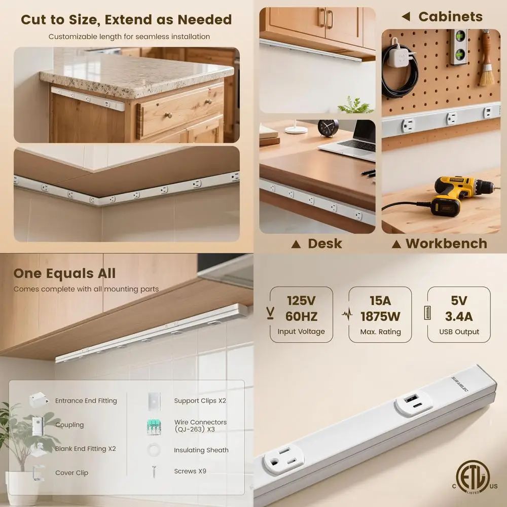 

Настраиваемая проводная розетка-удлинитель с 6 защитными от вмешательства детьми розетками и USB-портами, идеально подходит для кухни и мастерской