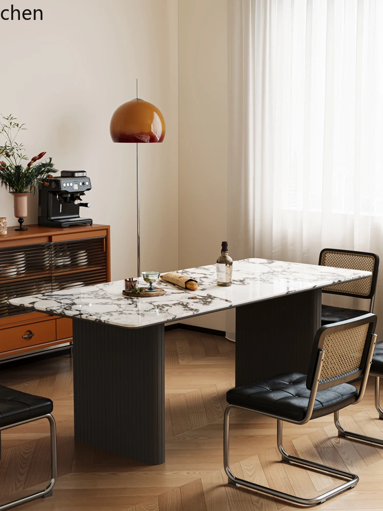 

LXC island rectangular marble dining table household solid wood small apartment