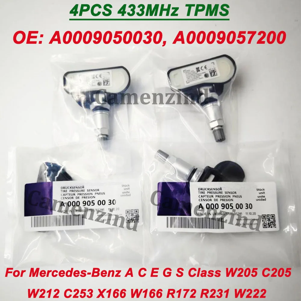 

4 шт. A0009050030 A0009057200 0009050030 433 МГц TPMS датчик давления в шинах для Benzz A C E G S Class W205 C205 W212 C253 X166 W166