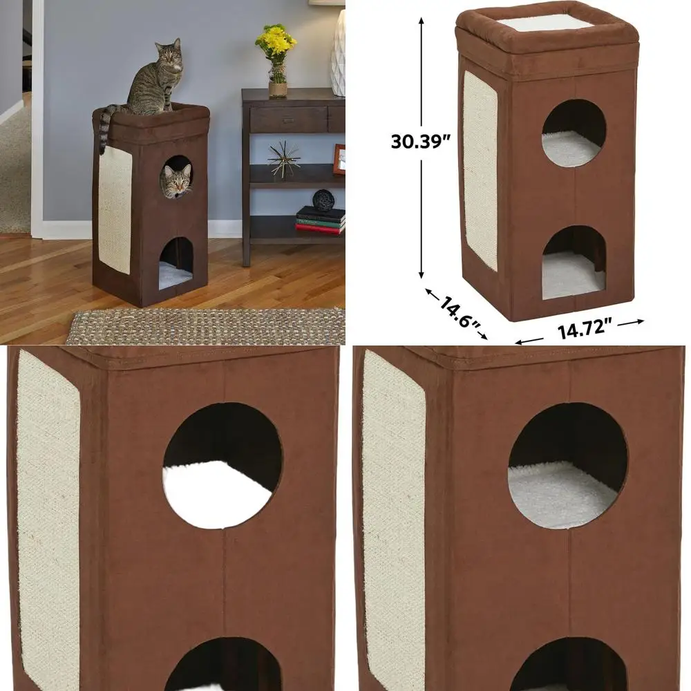 

Трехуровневый кошачий домик из замши с укрытиями, лежанкой и лежаком-креслом для нескольких кошек