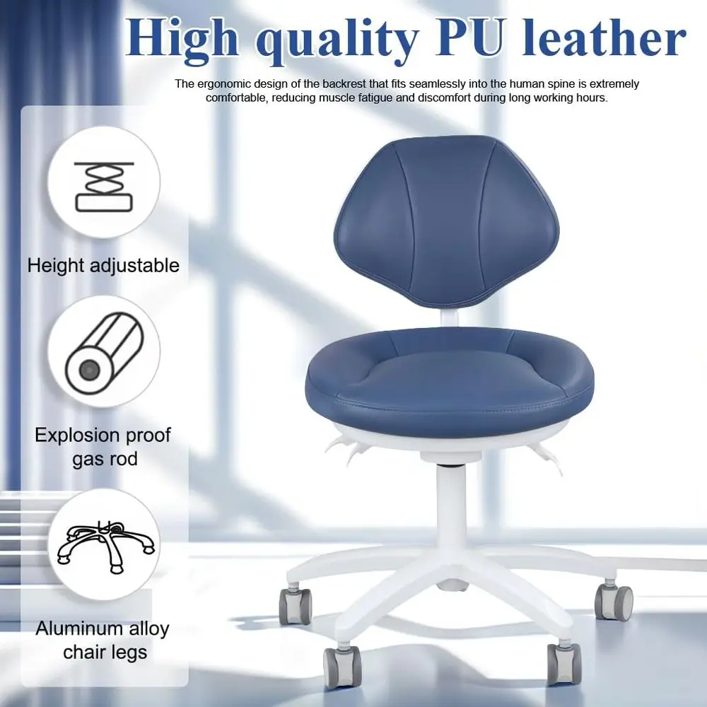 Cadeira dentária de couro de microfibra ajustável com suporte traseiro para médicos